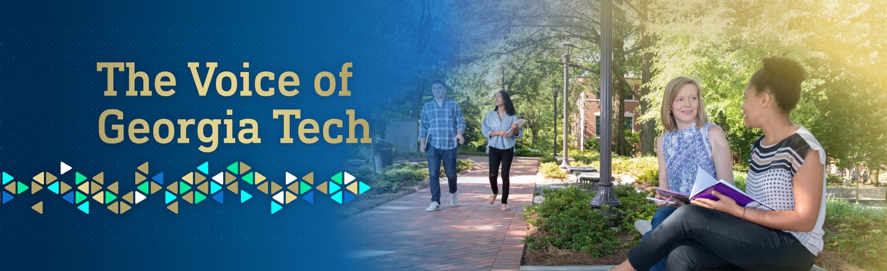 students talking on campus with text, "The Voice of Georgia Tech"